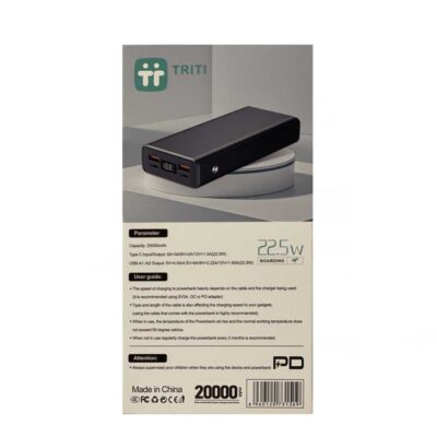 پاوربانک 22.5 وات تریتی مدل 3T-1 ظرفیت 20000 میلی آمپر ساعت